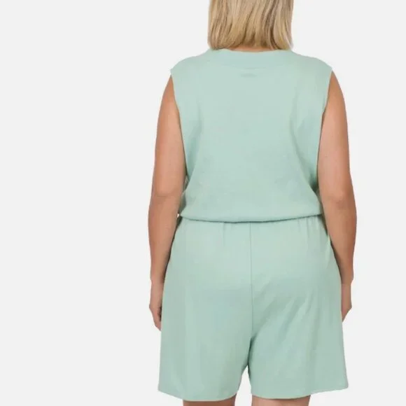 NEW Zenana Shorts Romper Womens One Piece V Neck Pockets Plus DK OLIVE Size 1X - Picture 2 of 2